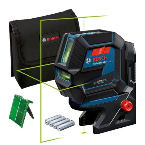 BOSCH 0601066M00 GCL 2-50 G zöld Kombilézer + RM 10 Tartó + 4 db 1,5 V-os LR6 (AA)