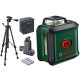 BOSCH 0603663E01 UniversalLevel 360 Keresztvonalas zöld szintezőlézer + TT 150 Állvány + MM 3 Univerzális tartóállvány + 4 db 1,5 V-os LR6 (AA)