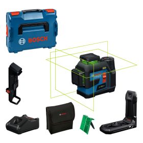   BOSCH 601065401 GLL 12V-100-33 CG zöld vonallézer + LB 10 + DK 20 + GBA 12V 2.0Ah akku + GAL 12-40 gyorstöltő + L-boxx